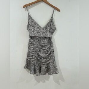 ANGEL BIBA spaghetti strap dress gathered skirt and ruffle trim straps S NWOT